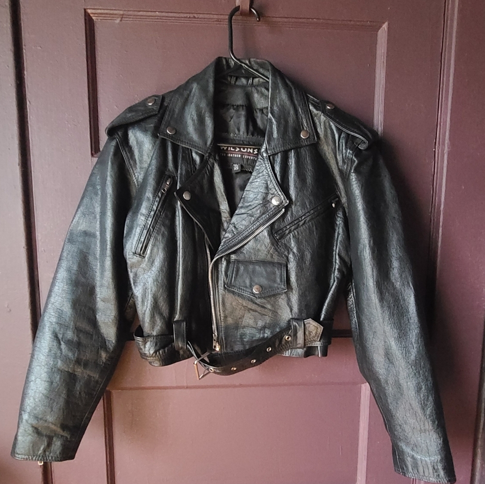 Vintage Leather Crop Motorcycle Jacket